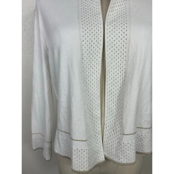 Escada Top Clasp Open Cardigan White Gold Sz Large - Picture 3 of 11